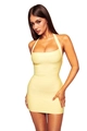 Pale yellow bodycon bandage dress with U-neckline and form-fitting ribbed texture - S / Yellow
