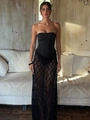 Conjunto de body bandeau de encaje negro y vestido largo de malla transparente - S / Top Y Pantalón / Negro