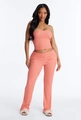 Detail der Textur von Damen Strick-Streifen-Bandeau-Top und Schlaghosen Sommer-Set - Orange