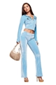 Ensemble de sport deux pièces en velours bleu avec haut à capuche zippé et pantalon - S / Bleu