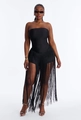 Sexy black strapless bodysuit with long fringe tassel skirt detail for party wear - S / Black