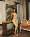 Body sexy in pizzo beige da donna con scollo all'americana e schiena scoperta - S / Giallo