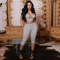 Ensemble deux pièces à pois avec haut court col en V et legging pour femmes - S / Haut Et Bas / Blanc