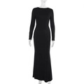 Elegant black long sleeve slim fit maxi dress for autumn 2024 formal occasions - S / Black