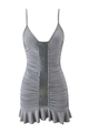 Dettaglio delle paillettes argentate e dell'abito grigio arricciato con orlo a balze - S / Grigio