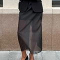Fashionable black high waist mesh skirt with double-layer sheer design and side slit - S / Black