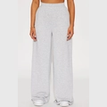 Women's casual high-waisted wide-leg grey sweatpants with elastic waist and relaxed fit - S / Gray