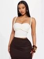 White corset top with woven rope straps and textured bodice detail for women - S / White