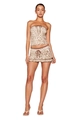 Detailed view of the leopard print two-piece set featuring strapless top and ruffled skirt - S / Leopard Print