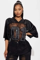 Dames zwart T-shirt met V-hals, kanten patchwork en strass-steentjes nummer 01 decor - S / Zwart