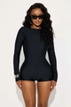 Slim fit black long sleeve bodysuit with crew neck and high elasticity fabric - S / Black