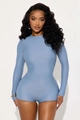 Slim fit long sleeve athletic romper in light blue high elastic fabric for women - S / Sky Blue