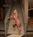 Sexy mesh set met bloemenprint, top met lange mouwen en legging in roze en bruin - S / Roze