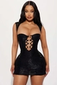 Sexy schwarzes Spitzen-Bodycon-Kleid mit Cut-Outs und Metallring-Details - S / Schwarz