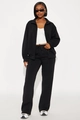 Women's 2-piece black tracksuit with stand collar zip jacket and matching pants - S / Black