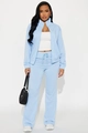 Women's light blue two-piece lounge set with zip jacket and wide-leg track pants - S / Sky Blue
