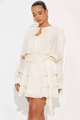 Robe courte à volants superposés blanc crème avec détails de laçage français - S / Abricot