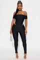 Women's off-shoulder black bodysuit with side cut-out waist and slim fit design - S / Black