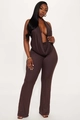 Sexyer dunkelbrauner Neckholder-Jumpsuit mit Wasserfallausschnitt und weitem Beinschnitt - S / Kaffeebraun