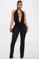 Sexy schwarzer Jumpsuit mit Neckholder, tiefem V-Ausschnitt und offenem Rücken - S / Schwarz