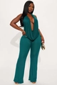 Eleganter smaragdgrüner rückenfreier Jumpsuit mit Neckholder und weitem Hosenbein - S / Grün