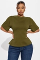 Eng anliegendes olivgrünes Kurzarm-T-Shirt mit Rundhalsausschnitt für Damenmode - S / Grün