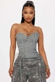 Top corto stile corsetto grigio senza spalline con lacci incrociati sul davanti - S / Grigio