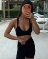 Close-up of black U-neck yoga top with adjustable straps and high-stretch sports fabric - S / Black Pants