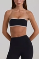 Detailed close-up of high-elasticity black bandeau bra with contrast white piping detail - S / Tops / Black (White Piping)