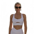 Light pink high-stretch sports bra and V-waist leggings set for yoga and fitness - S / Tops / White