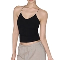 Top yoga nero aderente con spalline di perline e incrocio posteriore fitness - S / Nero