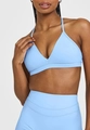 Vorderansicht von hellblauem Sport-BH und hoch taillierter Yoga-Hose für Damenfitness - S / Oberteile / Breeze Blau