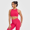 Rose pink high-stretch yoga set with cross-waist leggings and V-logo sports vest - S / Watermelon red