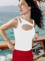Slim fit white sports vest with hollow-out design for yoga and fitness training - S / White