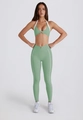 Detalle de sujetador deportivo halter verde y leggings de cintura alta con rayas - L / Top Halter Verde Claro