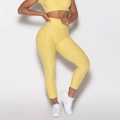 Women's light yellow yoga set featuring drawstring crop top and high waist leggings - S / Yellow Top And Pants