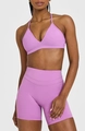 Women's light purple yoga set featuring halter sports bra and high-waist lifting shorts - Light Purple Set