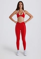 Two-piece red yoga set featuring halter neck sports bra and high-waisted leggings - Wine Red Halter Top