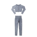 Detail von säuregewaschenem nahtlosem Yoga-Set mit Reißverschlussoberteil und High Waist Leggings - S / Grau