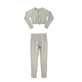 Details des nahtlosen Yoga-Sets mit Doppelreißverschluss-Jacke und High-Waist-Leggings - Hellgrün