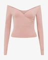 Women's lotus pink off-shoulder yoga top with wrap design and long sleeves - S / Pink Top
