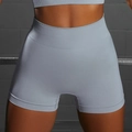Detailed view of high-waist seamless gym shorts with ribbed waistband and scrunch butt design - S / Shorts / Light Blue Zircon