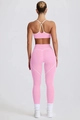 Pink heart-shaped peach hip yoga set with white contrast trim high waist sports bra leggings - S / Long Style Top And Bottom / Nude Pink