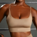 Seamless ribbed yoga set with scoop neck bra and high-waist shorts in beige - S / Camisole Bra / Khaki