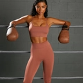 Ensemble de yoga brique pour femme avec brassière de sport et leggings taille haute - S / Rouge Rouille