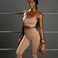 Ensemble de yoga sans couture avec brassière à col en U et legging taille haute beige - S / Kaki