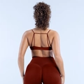 Nahtloses Sport-BH Set mit gekreuzten Trägern und Leggings in Ziegelrot gestrickt - Burgunderrot