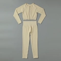 Zweiteiliges nahtloses Ripp-Yoga-Set mit langärmligem Oberteil und hoher Leggings in Beige - S / Gebrochenes Weiß
