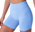 Nahtlose High-Waist-Yogahose in Hellblau mit elastischem Kompressionsbund für Damen - S / Hellblau