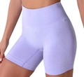 Nahtlose Yoga-Shorts mit hoher Taille in Lavendel, meliert und bauchweg-effekt - S / Helllila